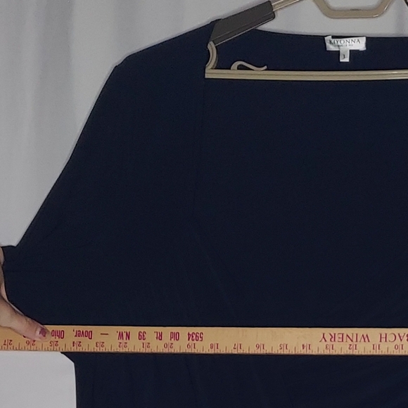 Kiyonna Essentials Wrap Dress 3X Navy Blue Stretch VNeck‎ Tie Elbow Sleeve Midi - Picture 6 of 8